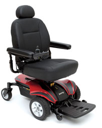 A product photo of a power wheelchair